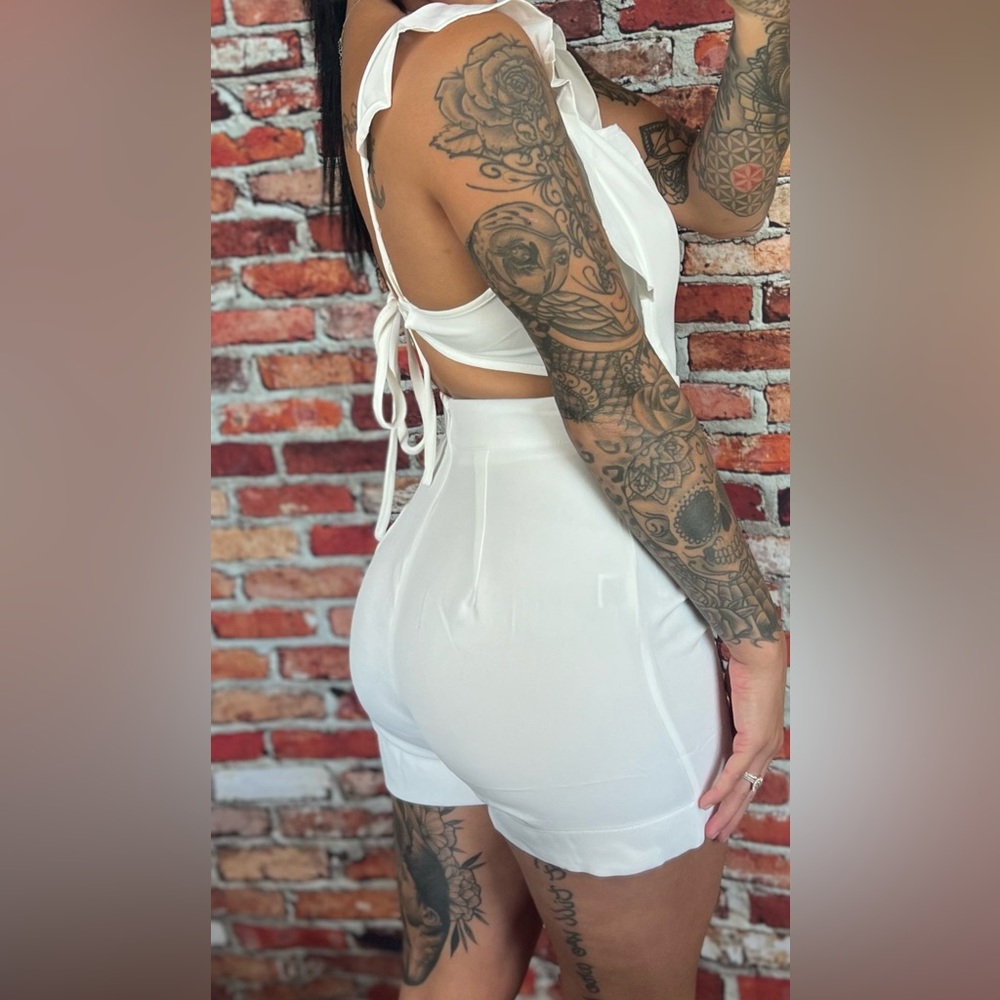 White open back tie romper
